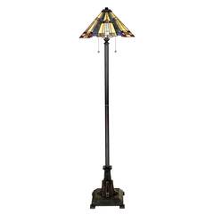 Бронзовый классический торшер со стеклянным плафоном Quoizel Inglenook QZ-INGLENOOK-FL, E27, в гостиную