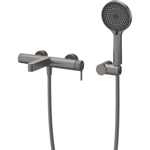 BelBagno DEL2.0-VASM-GM Смеситель для ванны и душа в комплекте с ручным душем, шлангом и держателем, оружейная сталь