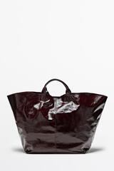 Massimo Dutti Сумка-тоут макси из кожи наппа с эффектом кракелюр, шоколадно-коричневый