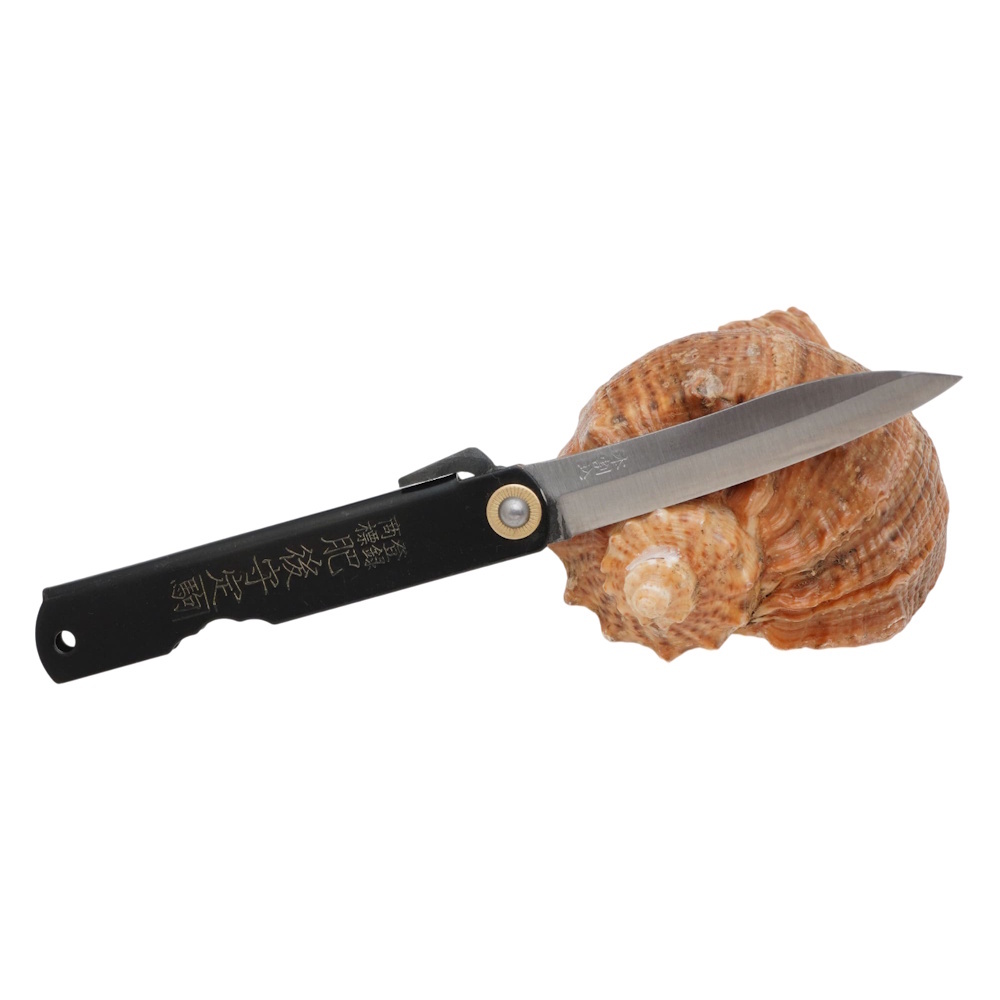 Складной нож Nagao Higonokami Bamboo leaf, 80мм, сталь Shirogami, рукоять металл, черный