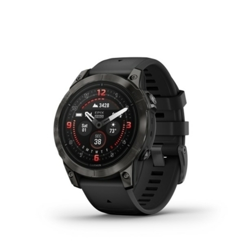 Garmin Epix 2 Pro Sapphire - Carbon Gray DLC Titanium / Black Leather band and Black silicone