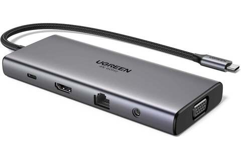Конвертер  UGREEN CM639 (45520) 11-in-1 4K@60Hz 2xUSB-C 3.2+USB-A 3.2+USB-A 3.0+HDMI+VGA+RJ45 Gigabit+SD/TF+AUX3.5mm+PD Converter, серый
