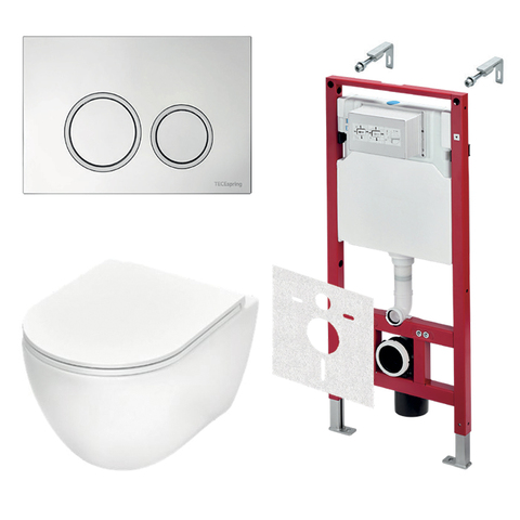TECE K401101WCR TECEspring Base Комплект 4 в 1 инсталяция, панель смыва с круглыми кнопками, хром глянц., унитаз модель R