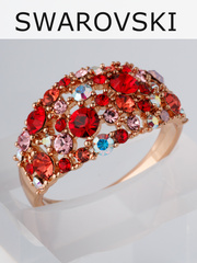 Позолоченное кольцо Россыпь из красных камней Swarovski