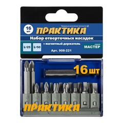 Набор бит ПРАКТИКА Мастер 16 шт 25 и 50 мм  PH, PZ, HEX SL, TORX держатель 60 (908-221)