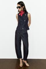 ZARA ДЖИНСЫ Z1975 BARREL С ВЫСОКОЙ ПОСАДКОЙ И БАРХАТНЫМИ ПОЛОСКАМИ, ПОЛОСКИ