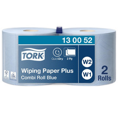 Протирочная бумага в рулонах с центральной вытяжкой Tork 130052 W1/W2 голубая (2 рулона по 255 метров)