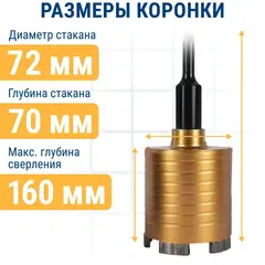 Коронка алмазная по бетону ПРАКТИКА Эксперт по бетону SDS-plus безударная 72 мм 5 турбосегментов 10 мм (908-276)