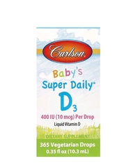 Carlson, Baby’s Super Daily D3, 10 мкг (400 МЕ), 365 вегетарианских капель, 10,3 мл (0,35 жидк. Унции)