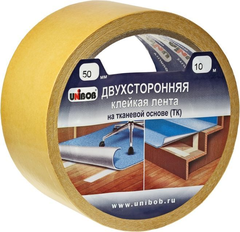 Лента клейкая двухсторонняя UNIBOB скотч 50ммх10м, с тканевой основой