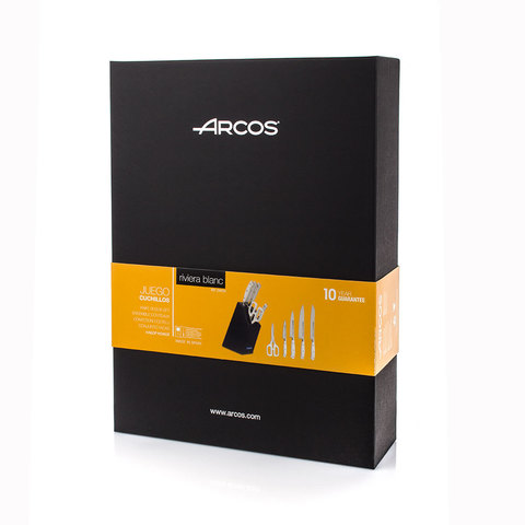 Набор из 4 кухонных ножей, кухонных ножниц и подставки ARCOS Riviera Blanca арт. 234524
