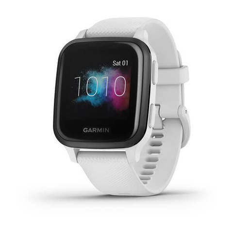 Garmin Venu Sq Music Edition - Slate Aluminum Bezel with White Case and Silicone Band