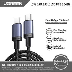 Кабель UGREEN L532 (65909) USB-C to USB-C PD Fast Charging Cable 240W Max, 3м, серый космос