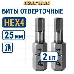Бита отверточная ПРАКТИКА Профи HEX 4 х 25мм (2 шт) (035-677)