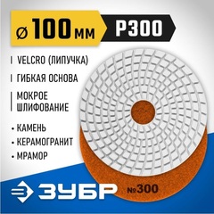 ЗУБР 100 мм, №300, мокрое шлифование, алмазный гибкий шлифовальный круг АГШК, Профессионал (29866-300)