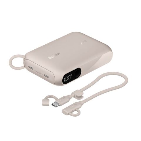 Внешний аккумулятор Belkin BoostСharge Power Bank 10000mAh 2*USB-C 20W с цифровым дисплеем, песочно-бежевый