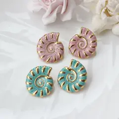 Серьги пусеты Ракушки с эмалью, голубой, 26*23 мм, сталь, позолота, СГ025