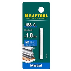 KRAFTOOL HSS-G, 1.0 х 34 мм, сталь P6M5, сверло по металлу (29651-1)