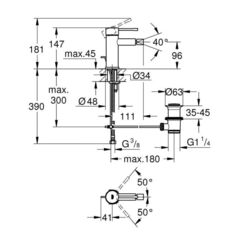 Смеситель для биде GROHE Essence однорычажный, размер S, с донным клапаном, темный графит матовый (24178AL1)
