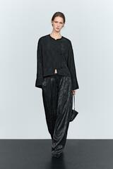 Massimo Dutti Широкие струящиеся брюки с жаккардовой отделкой, черный