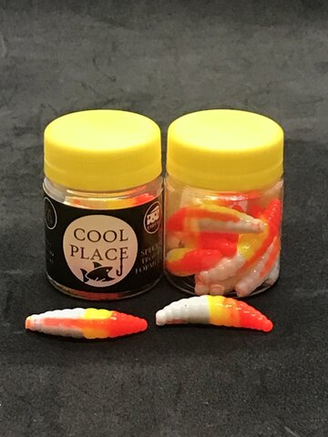 Форелевая силиконовая приманка COOL PLACE MAGGOT 1.6 цвет БЕЛО-ЖЕЛТО-КРАСНЫЙ СЫР продажа от 2 шт.