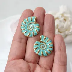 Серьги пусеты Ракушки с эмалью, голубой, 26*23 мм, сталь, позолота, СГ025
