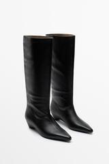 Massimo Dutti Кожаные сапоги на танкетке, черный