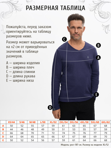Лонгслив мужской цвета неви с V-вырез