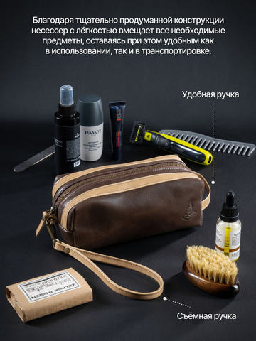 Кожаный несессер коричневого цвета, покрытие Софт Тач. (двухцветный)