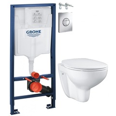 Инсталляция Grohe Solido Набор 4 в1: станд. инстал., подв. ободк. унитаз Bau Ceramic, сиденье, кнопк