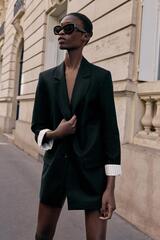 ZARA БЛЕЙЗЕР ИЗ СМЕСОВОГО ЛЬНА С ПОДВЕРНУТЫМИ РУКАВАМИ, ЧЕРНЫЙ