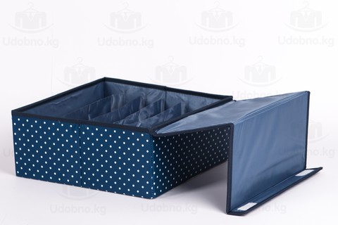 Складной органайзер для бюстгальтеров, 6 ячеек, 32*32*14 см (темно-синий в горошек)