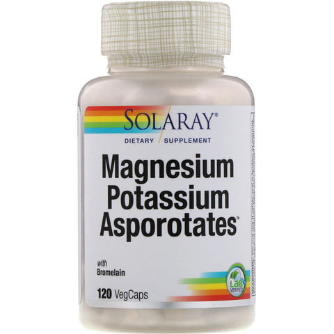Solaray, Magnesium Potassium Asporotates, аспартат магния и калия, 120 растительных капсул