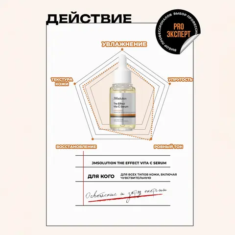 ОСВЕТЛЯЮЩАЯ СЫВОРОТКА С ВИТАМИНОМ C ДЛЯ СИЯНИЯ КОЖИ JMSOLUTION THE EFFECT VITA C SERUM, 30 МЛ