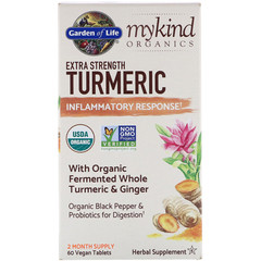 Garden of Life, MyKind Organics, куркума усиленного действия, поддержка реагирования на воспаления, 60 веганских таблеток