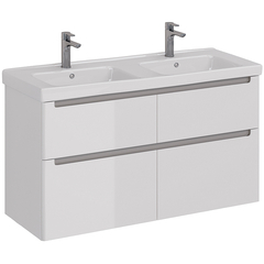 Lemark BUNO LM04B125T Тумба 125 см под 2 раковины, подвесная/напольная, 4 ящика, цвет планки: Серый, цвет корпуса, фасада: Белый глянец фото