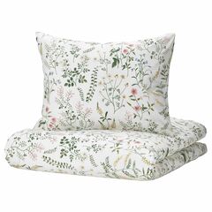 Комплект постельного белья IKEA TIMJANSMOTT (ТИМЬЯНСМОТТ), Односпальный, Белый с рисунком, 150x200, 50x80 см