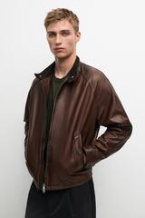 Massimo Dutti Куртка с высоким воротником из кожи наппа, цвет кожи