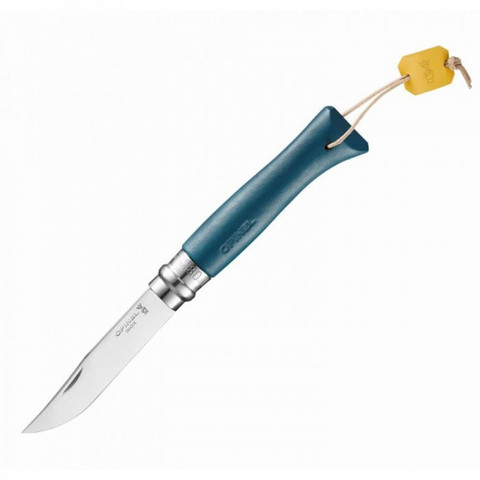 Нож Opinel №8, лимитированная серия, синяя кожаная рукоять