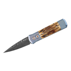 Фото Автоматический нож Pro-Tech Godson Custom 004, сталь Chad Nichols Virus Damascus, рукоять титан/мастодонт, синий
