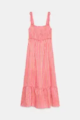 ZARA ПЛАТЬЕ МИДИ В ПОЛОСКУ, РОЗОВЫЙ/БЕЛЫЙ