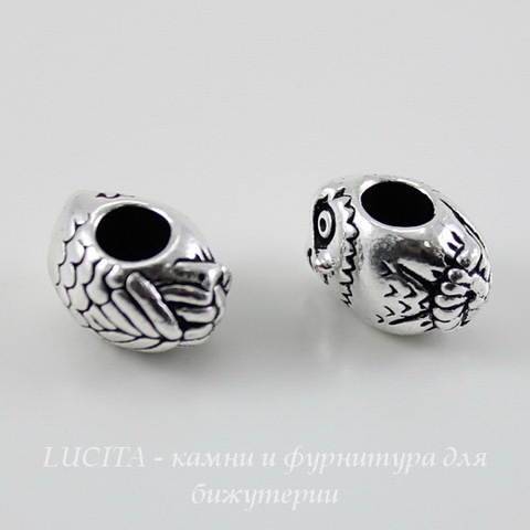 Бусина TierraCast "Сова" 12х8х8 мм (цвет-античное серебро) ()
