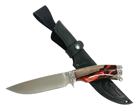 Авторский нож Соболь, Bohler N690, стаб.карельская береза, акрил композит, мельхиор