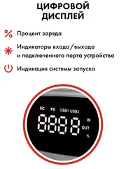 Пусковое устройство QUATTRO ELEMENTI Nitro 20 (12В, 20000 мАч, 1600 А, Type-C, USB-A, дисплей, фонарь (919-265)