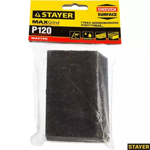 STAYER P120, 100 x 68 x 42 x 26 мм, водостойкая, четырехсторонняя шлифовальная губка (3561-120)
