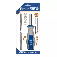 Отвертка рукоятка КОБАЛЬТ Ultra Grip с набором двусторонних бит, CR-V (3 шт.) (646-645)