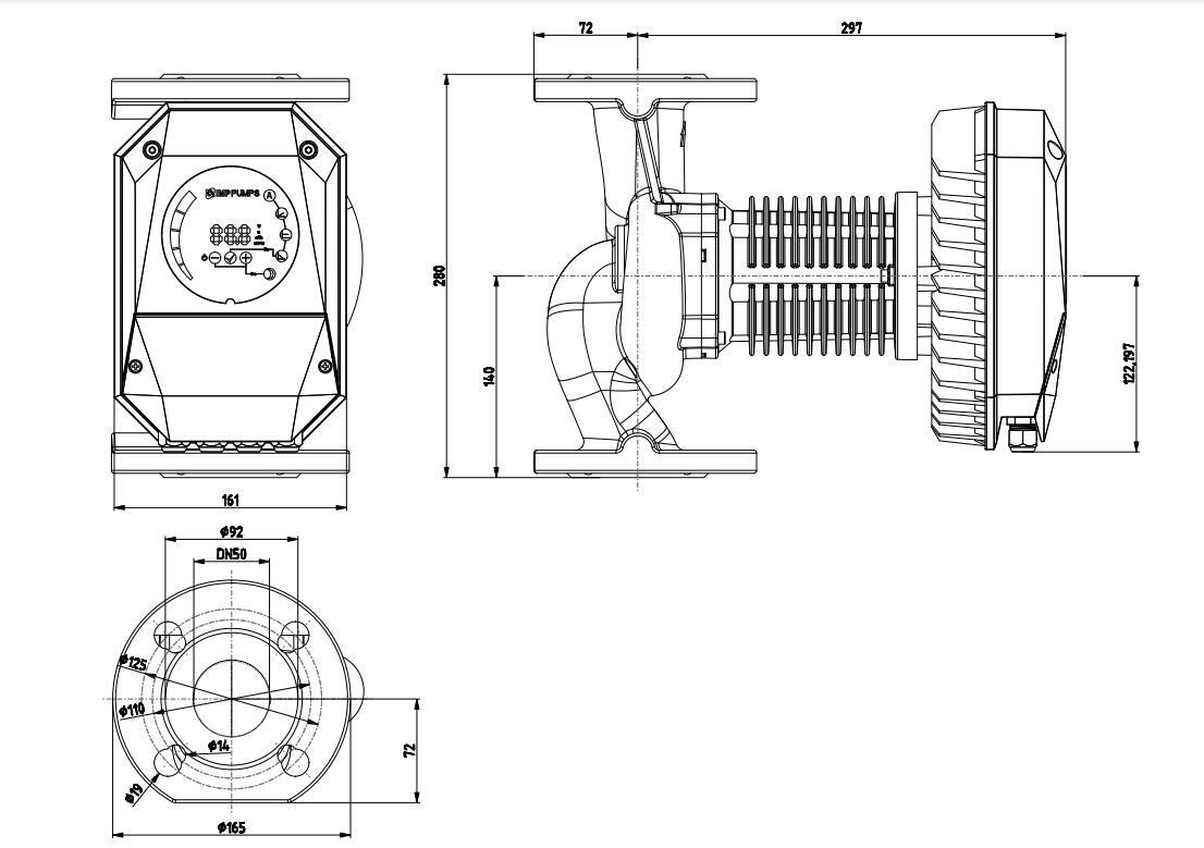 Насос циркуляционный IMP NMT MAX II 50-180 F280 размеры