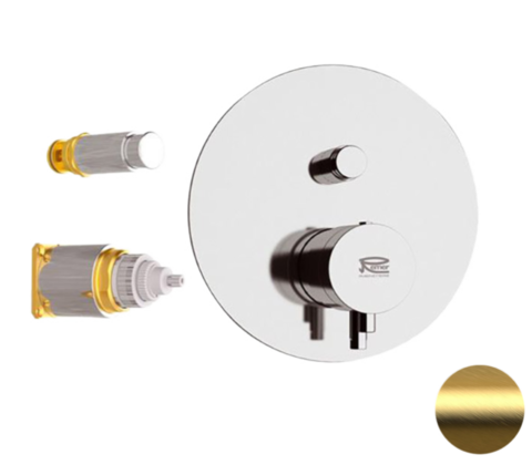 Remer Minimal Thermo NT09KBBG Смеситель для ванны/душа термостат на 2 потока скрытый монтаж (заказывать совместно с rrbox), цвет: золото брашированное