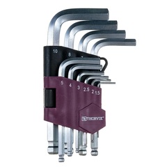 Thorvik HKSB10S Набор ключей торцевых шестигранных коротких с шаром, H1.5-H10, 10 предметов 53064