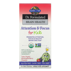 Garden of Life, Dr. Formulated Brain Health, внимание и концентрация для детей, вкус арбуза и ягод, 60 вкусных жевательных таблеток